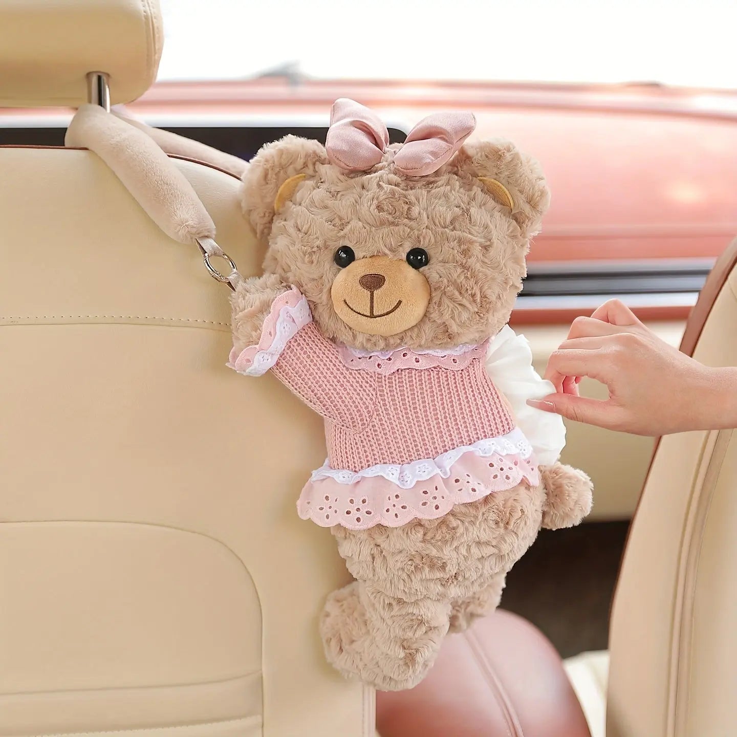 1pc Cute Bear Car Tissue Holder - Adorable Bear-Shaped Dashboard Organizer with Hanging Tissue Roll Storage, Fit for Back of Seat/Headrest in, Trucks, (Compatible for Most Vehicle Models) - Car Accessories Interior Dropshipman