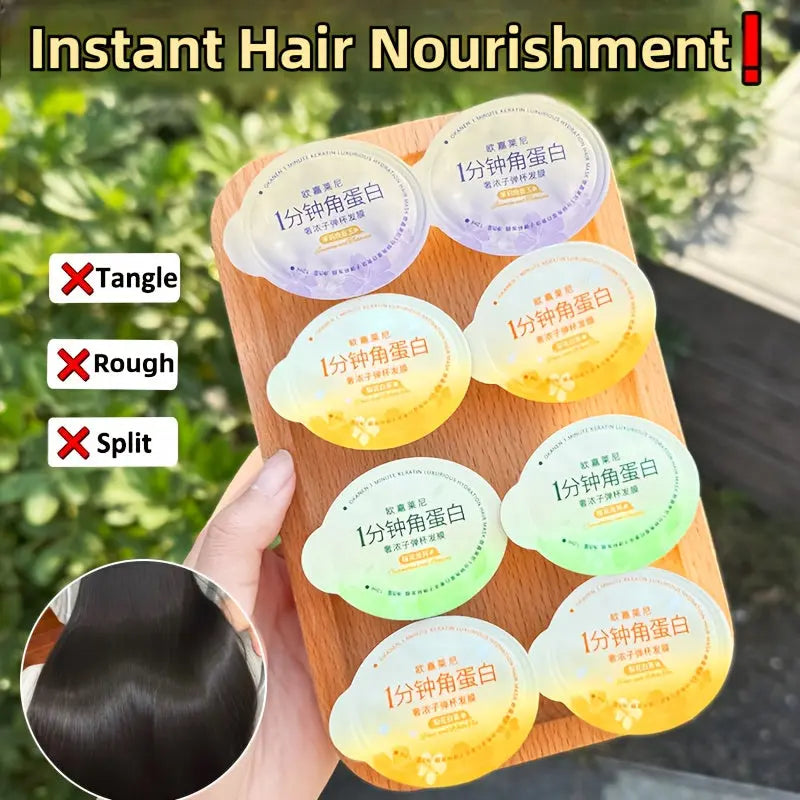 1-Minute Deep Nourishment Hair Mask, Infused with Collagen, Keratin, Macadamia Nut Oil - 3 Distinct Scents, Restore Shineness, Suitable for Dry, Frizzy Hair, 12pcs Travel-friendly Pouch Package Dropshipman