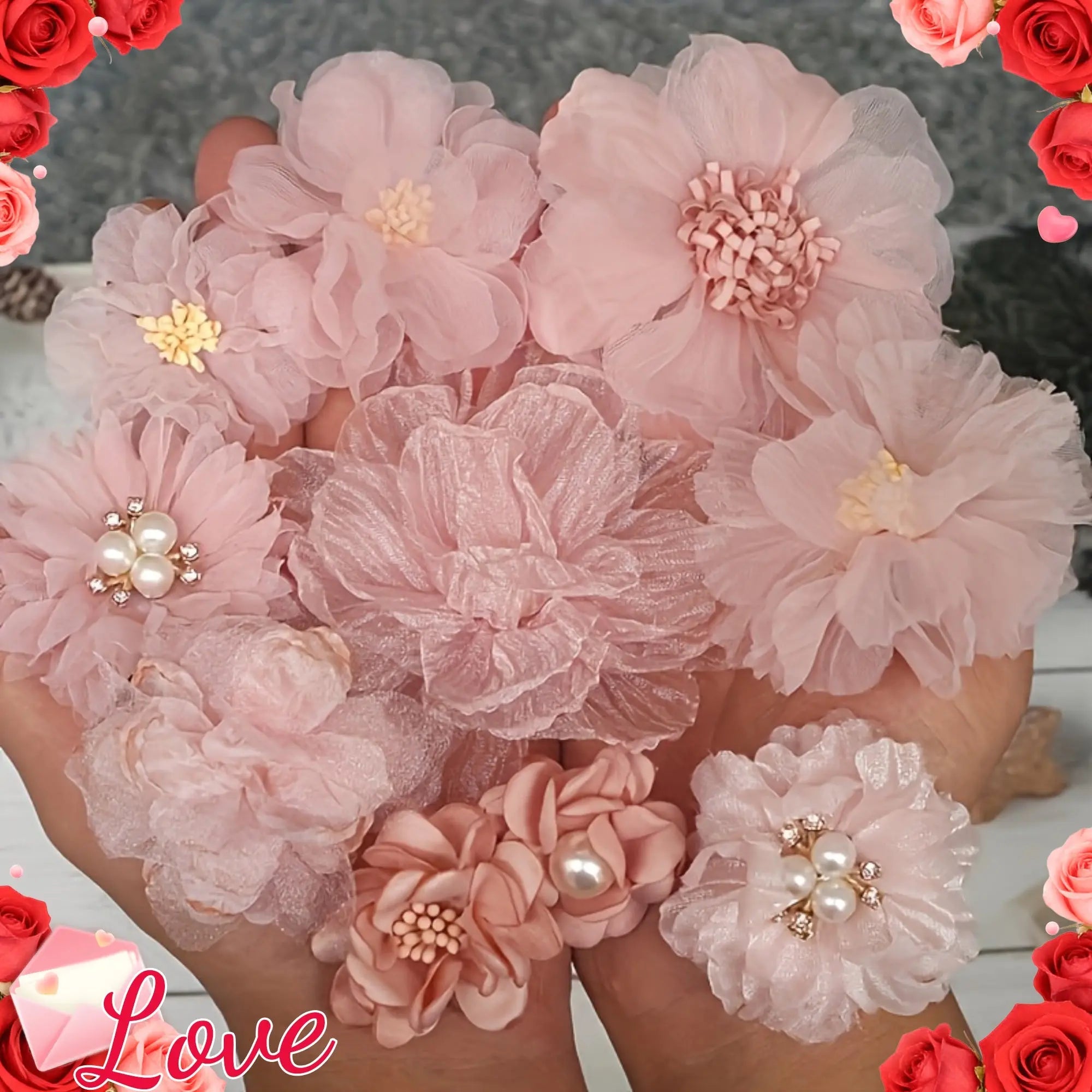 10pcs Mixed Series Flower Headpiece Set, DIY Wedding Dress, Hat, Shoe, and Apparel Decoration