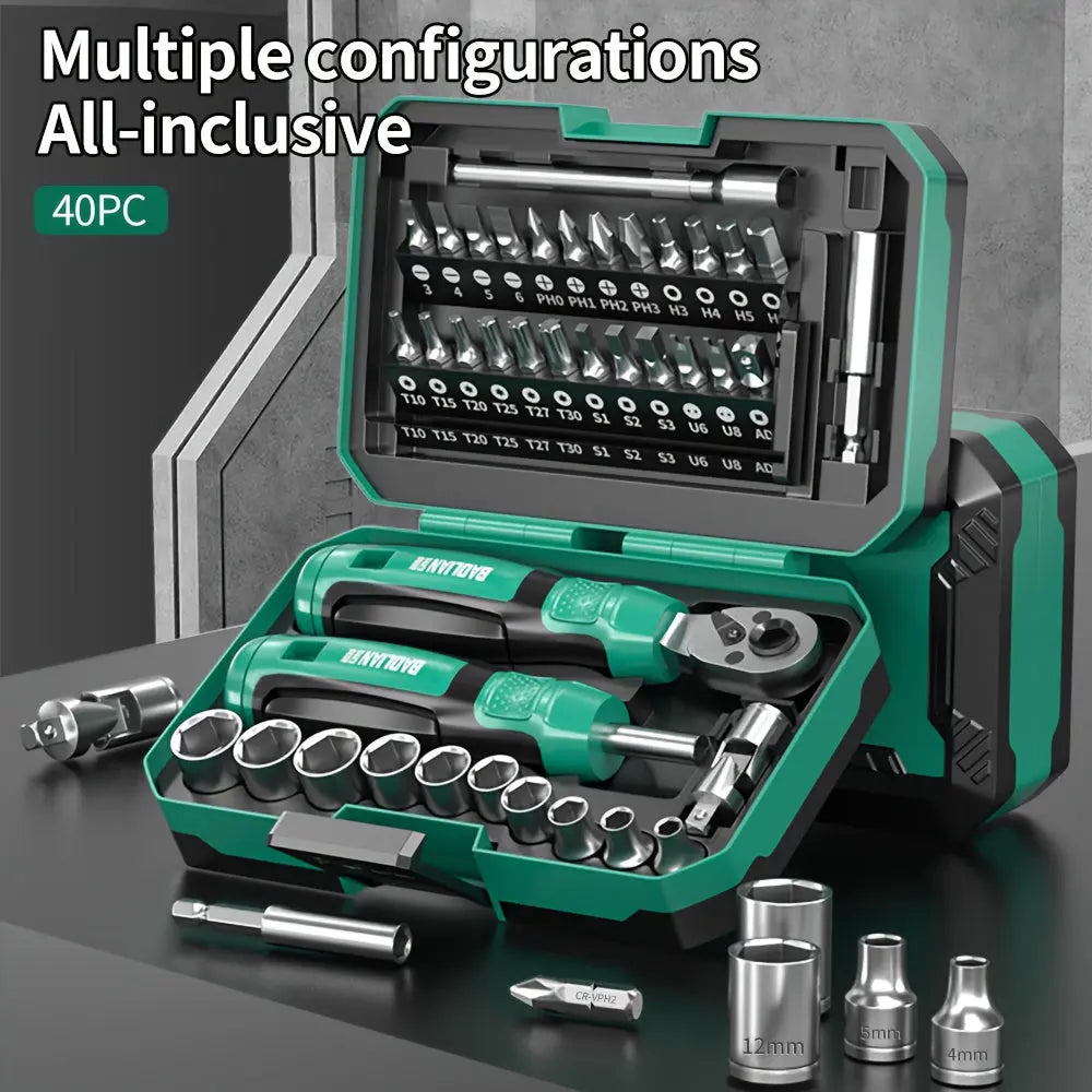 1 Set 40-in-1 Ratchet Wrench and Multi-Function Screwdriver Kit with 24-Tooth Ratchets - Professional Repair Tool Set, High-Quality Tools for Bicycles and Scooters, Includes Socket Heads, Various Screwdrivers, No Battery Required