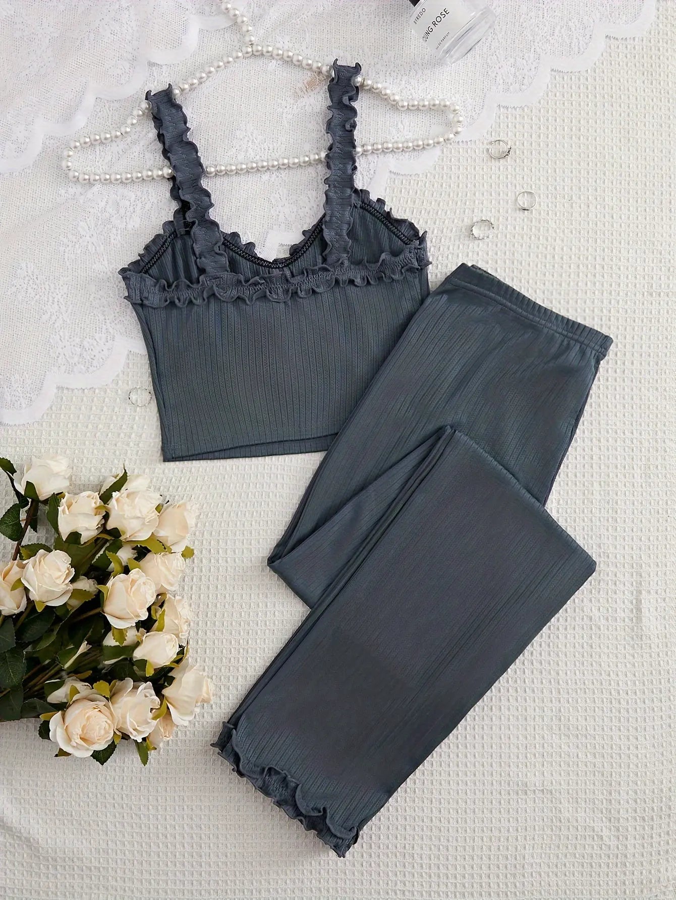 Women'S Floral Lace Trim Pajama Set