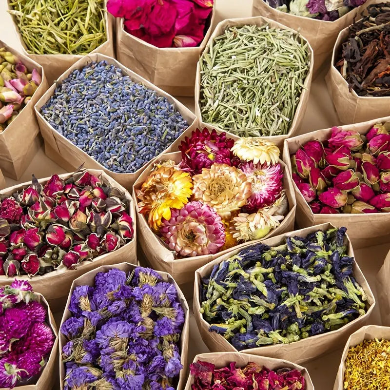 18pcs Dried Flower Set - Includes Dried Flowers, Osmanthus, Forget-Me-Nots, Jasmine, Lavender, Chrysanthemum, Roses, and More. Ideal for Witchcraft Kits, Home Decor, DIY Candle Making, Photo Frame Crafting, Picture Making, and Jewelry Making Dropshipman