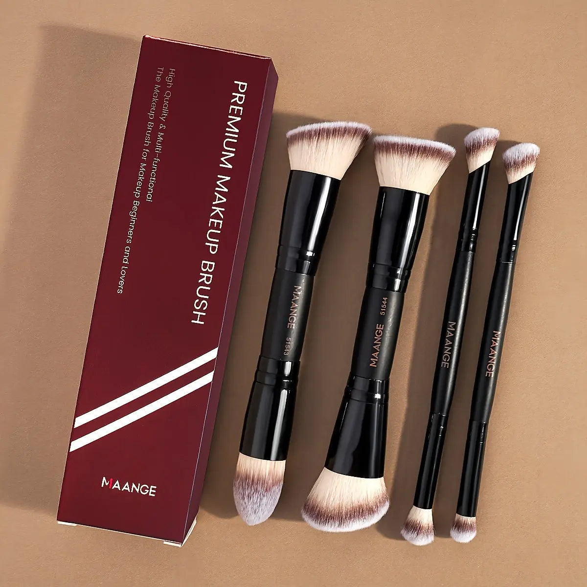 MAANGE 4pcs Professional Facial Double-Ended Makeup Brush Set, Bevel&Taper Foundation Brush Contour Brush Blush Brush Powder Brush Eyeshadow Brush Concealer Brush Highlight Brush, Makeup Tools with Soft Fiber, Set for Travel, Gift for Women&Girls Dropshipman