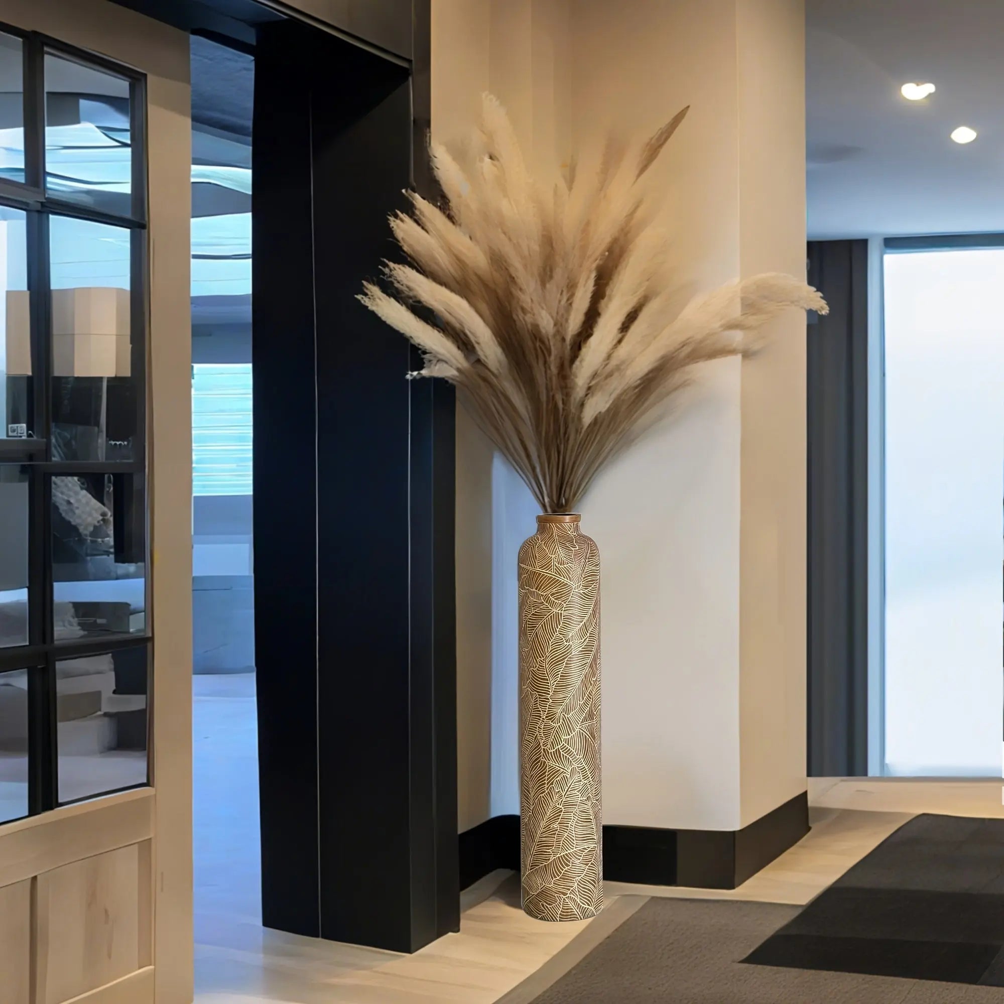 1pc 74.93cm Bohemian Floor Vase, Elegant Striped Resin Decorative Vase for Living Room, Entryway, Fireplace, Doorway, Centerpiece - Perfect Holiday & Birthday Gift, Decorative Vase, Fireplace Decoration, Bohemian Style, Striped Pattern, Resin Vase Dropshipman