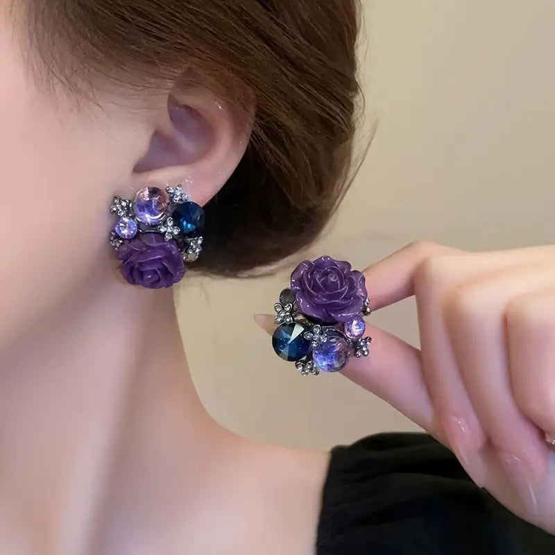 1 Pair of Exquisite Purple Flower Stud Earrings - Elegant and Unique Jewelry Gift for Women, Perfect for Parties or Banquets Dropshipman
