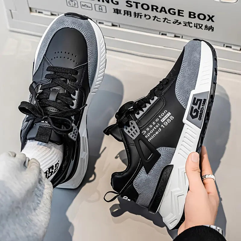 Men's Retro Beige & Brown Sneakers - Low-Top Lace-Up GS Sport Shoes with Textured Sole, Cushioned PVC Outsole for All-Season Streetwear, Gym & Outdoor - Casual Round Toe Durable Footwear Dropshipman