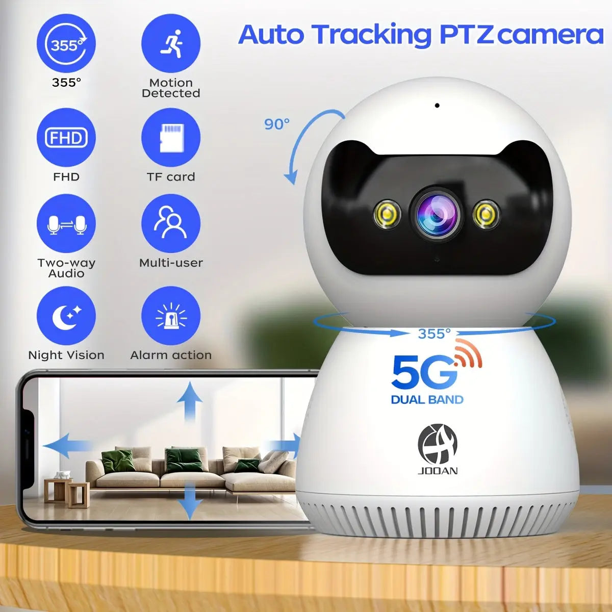 1080P Full HD Security Camera with Full-Color Night Vision, Two-Way Audio, Motion Detection, and Tracking Recording, Remote Control via Mobile App, Nanny Monitoring, and Safety Surveillance for Family and Pets Dropshipman
