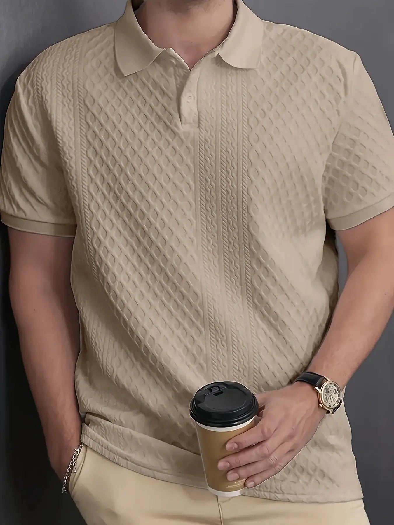 1 Men's Fashion Casual Business Shirt | Premium Solid Color Jacquard Collared T-Shirt | Essential Golf Wear | Breathable and Warm | for Indoor Gatherings and Outdoor Sports | Suitable for All Seasons Dropshipman