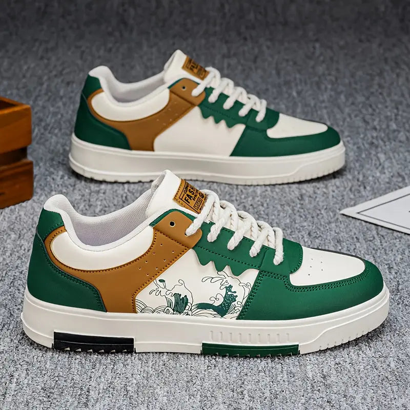 1 Pair Men'S Casual Sneakers - Comfortable Low-Top Lace-Up Shoes with Breathable Fabric Lining, Durable PVC Sole & Stylish White/Blue/Beige Design for Outdoor Travel, Hiking, Daily Wear - All-Season Versatile Sneakers, Hiking Footwear, Modern Sneakers, F Dropshipman