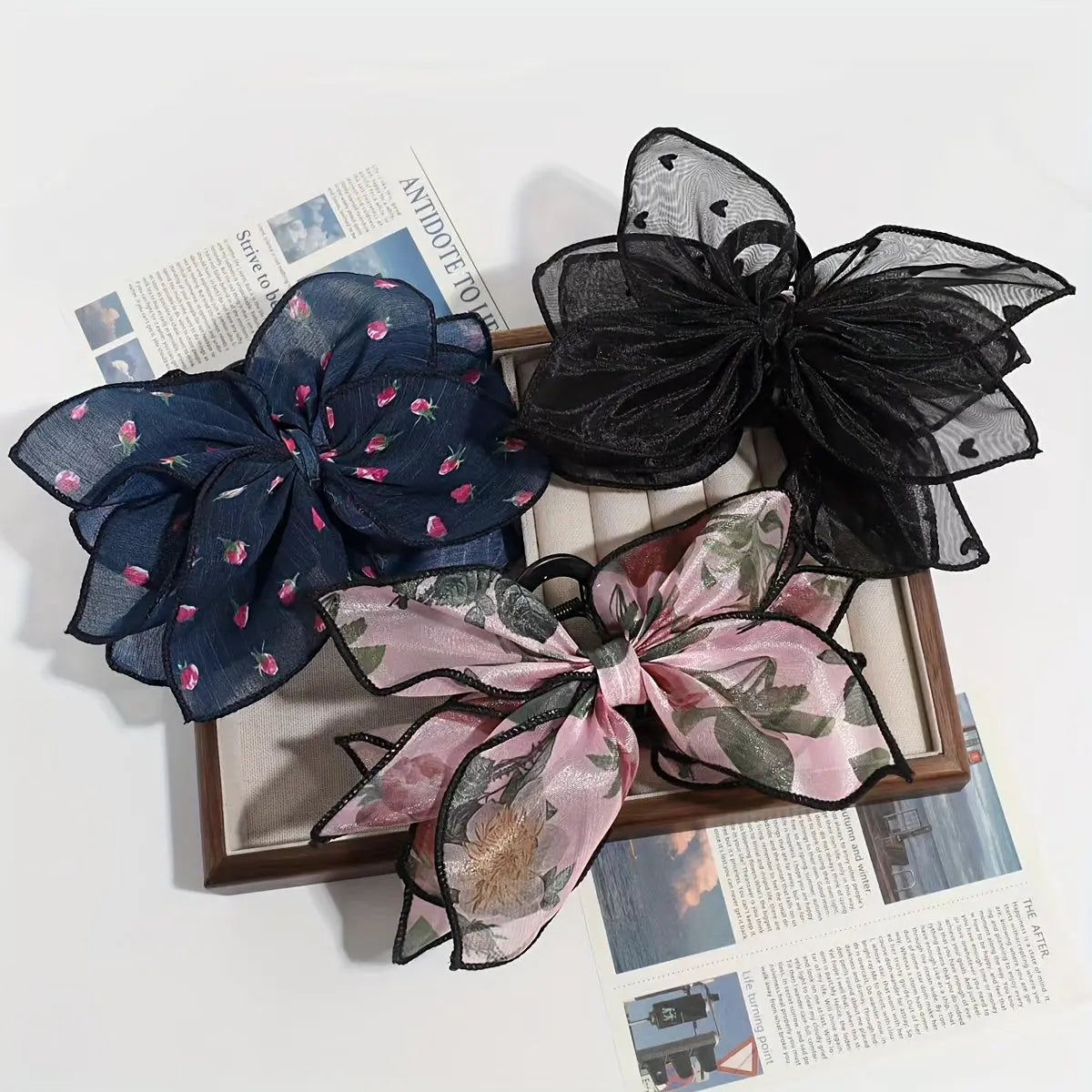 Chic Large Floral Bow Hair Claw - Multicolor, Fabric Shark Clip for Women | Perfect for Daily Wear & Parties Dropshipman
