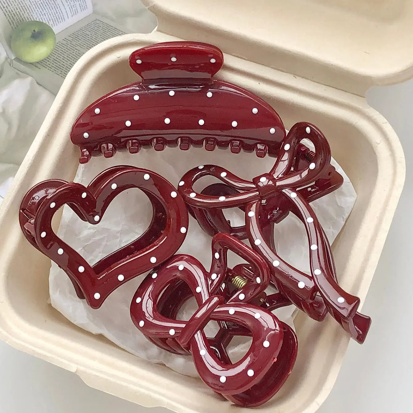 Set of 4 Elegant Red Polka Dot Hollow Hair Clips for Women And, Perfect for Half-Up Hairstyles. Ideal for Weddings, Parties, And New Year Celebrations, These Versatile Additions Add a Touch of Sophistication Dropshipman