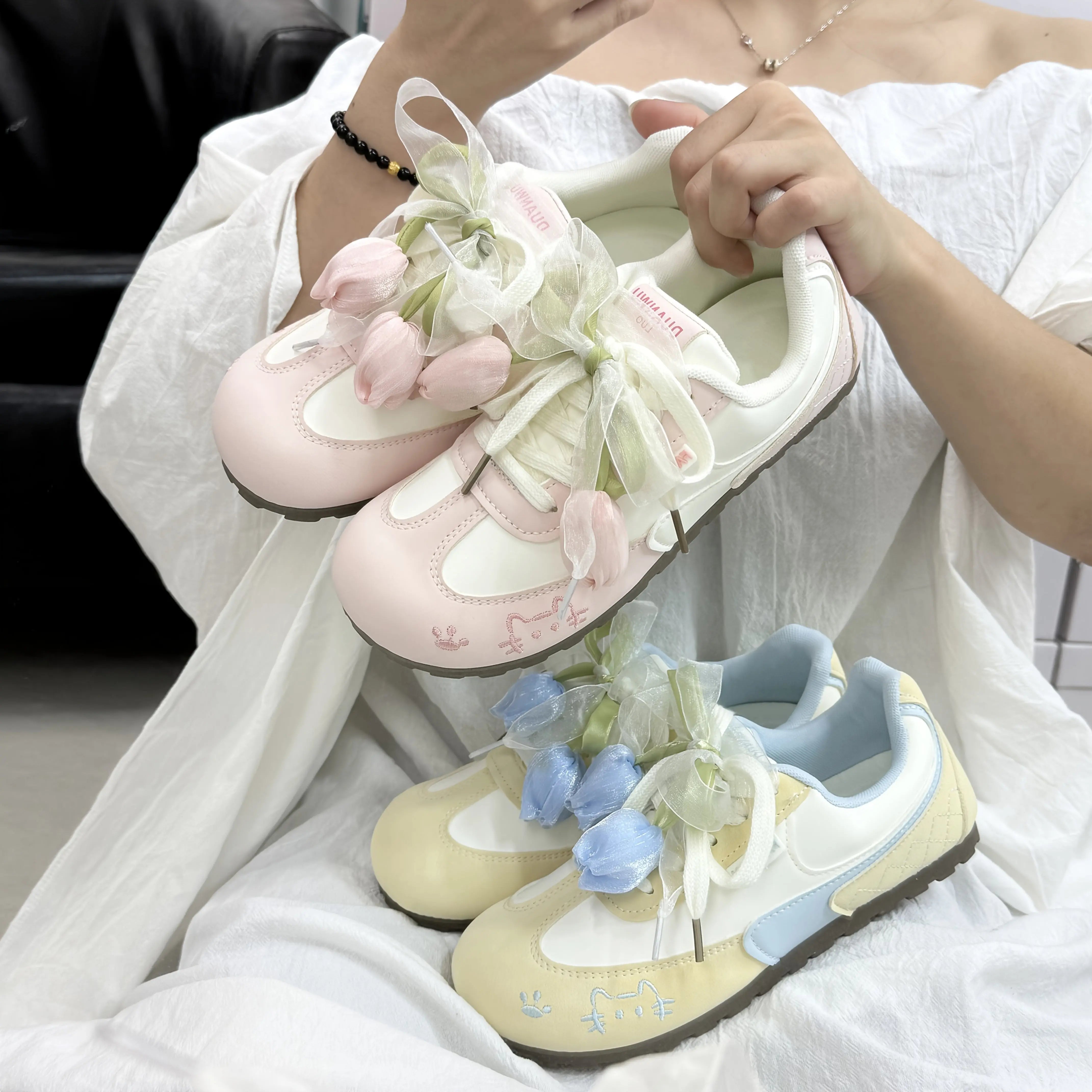 Korean Style Tulip Versatile Women's Shoes 2025 New Casual Sneakers, College Style White Sneakers, Casual Running Shoes, Women Shoes Dropshipman