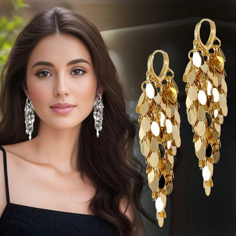 1 Pair Glamorous Women Glitter Dangle Earring Latest Fashion Jewelry High Quality Iron Leaf Shape Pendant Tassel Earrings Wonderful Party Accessories Best Birthday Gift E2182 Dropshipman