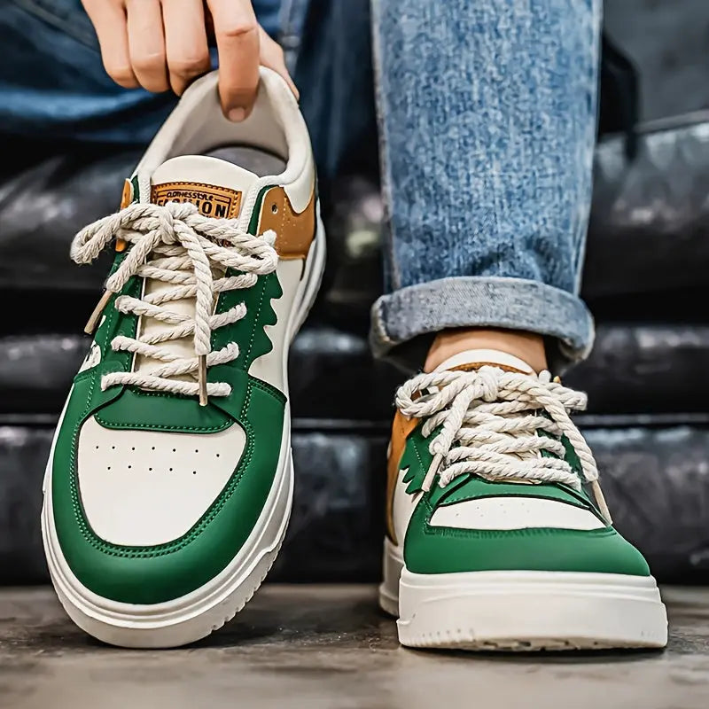 1 Pair Men'S Casual Sneakers - Comfortable Low-Top Lace-Up Shoes with Breathable Fabric Lining, Durable PVC Sole & Stylish White/Blue/Beige Design for Outdoor Travel, Hiking, Daily Wear - All-Season Versatile Sneakers, Hiking Footwear, Modern Sneakers, F Dropshipman