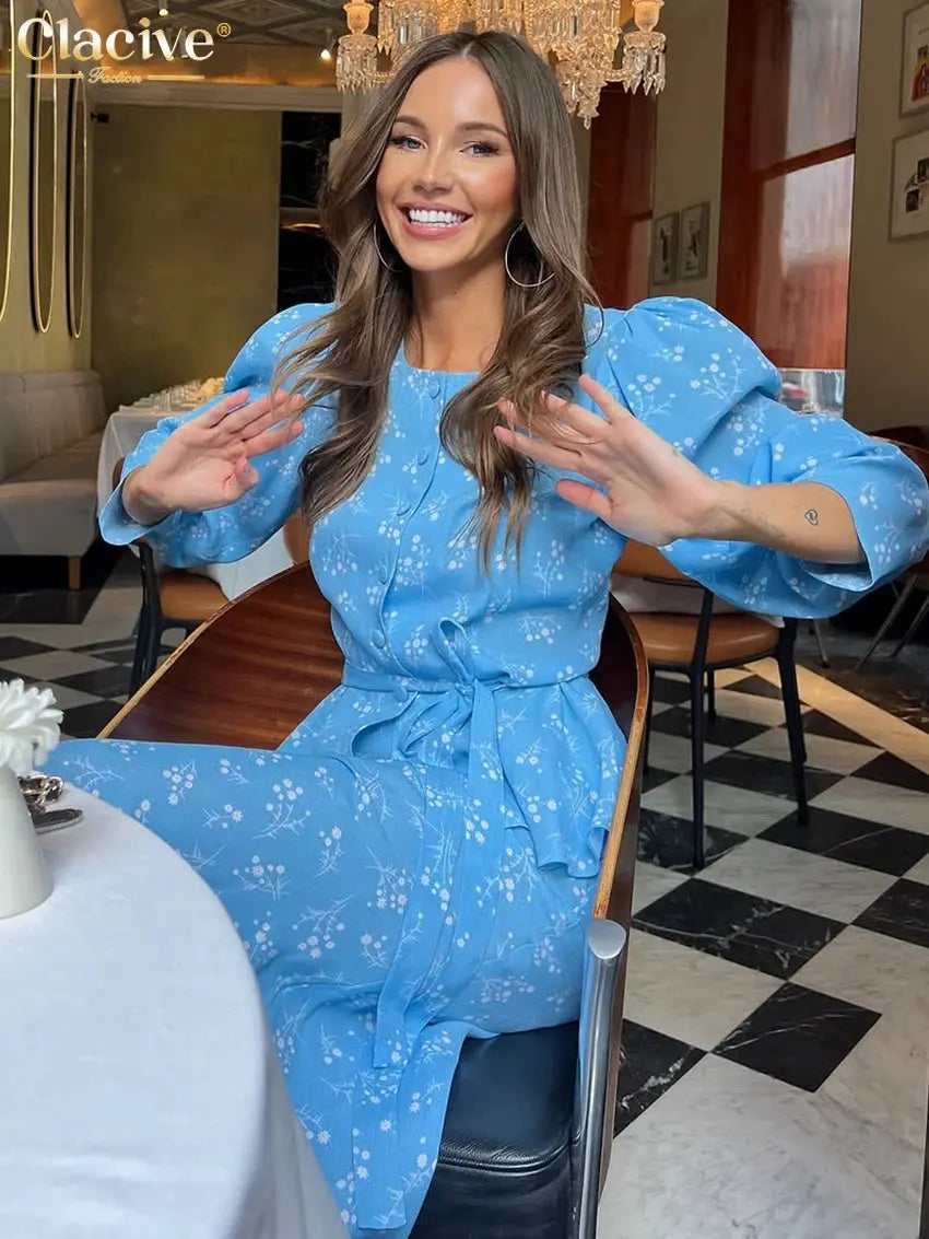 Clacive Fashion Loose Print Women Two Pieces Set 2025 Elegant Long Sleeve Shirt With High Waist Long Skirt Set Female Streetwear Dropshipman