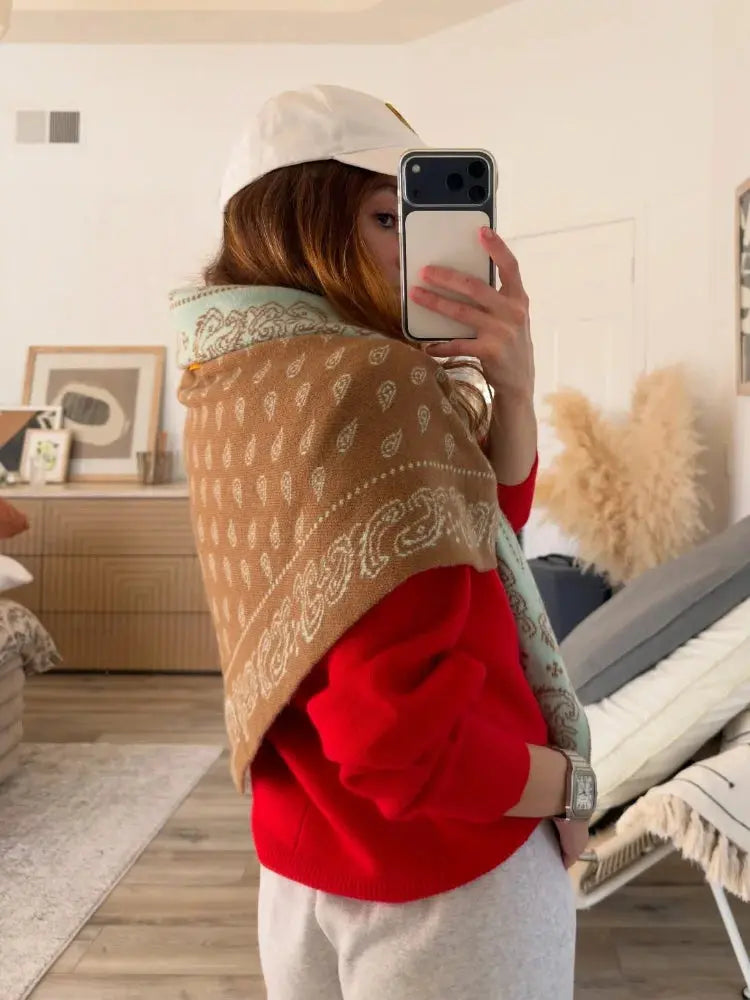 Elegant Women Scarf Faux Cashmere Pattern Soft Pashmina Wrap 2026 Spring Female Shawl Necktie Waist Belt Decorative