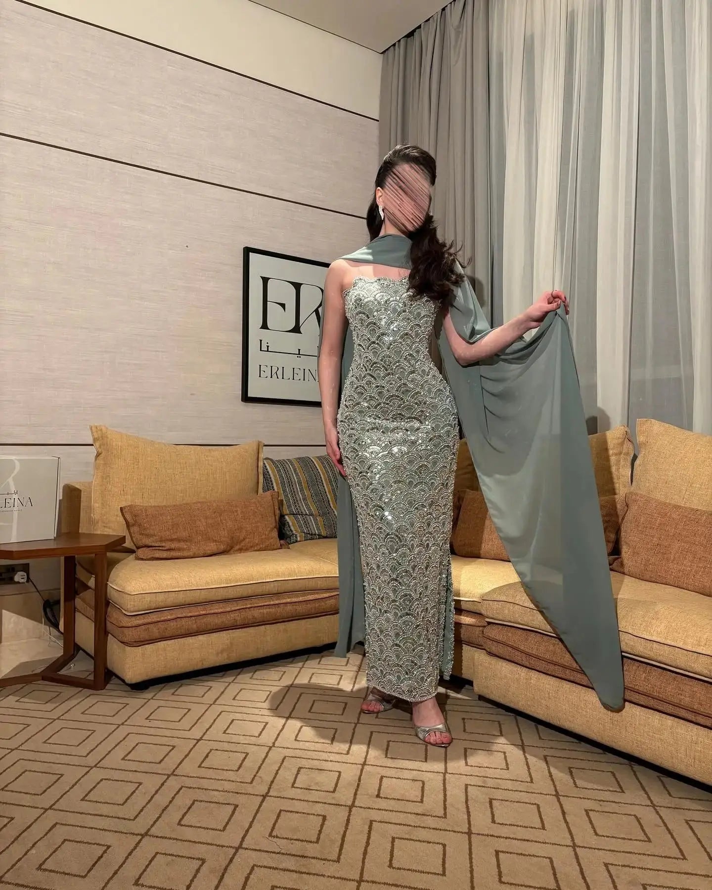 Bella Customized Mint Green Strapless Prom Dress Beaded Lace with Matching Cape Slim-Fit Floor-Length Gown robes de soirée 2025