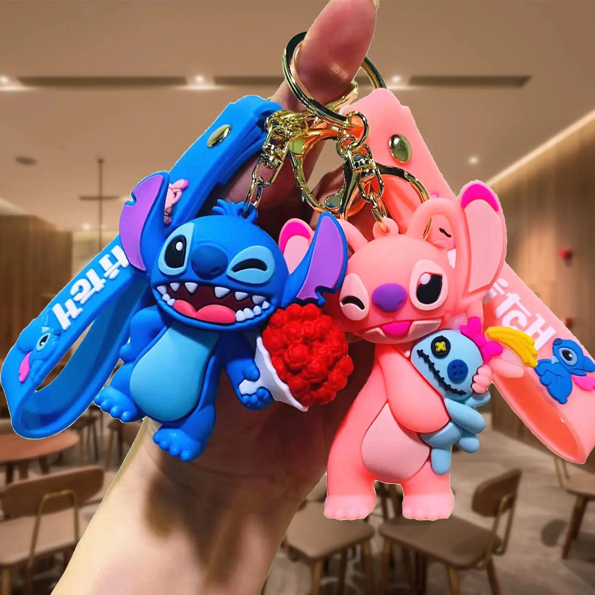 Wholesale Anime Disney Keychain New Mickey Mouse Minnie Lilo & Stitch Doll Keyring Ornament Key Chain Car Pendant Kid Toys Gifts Dropshipman