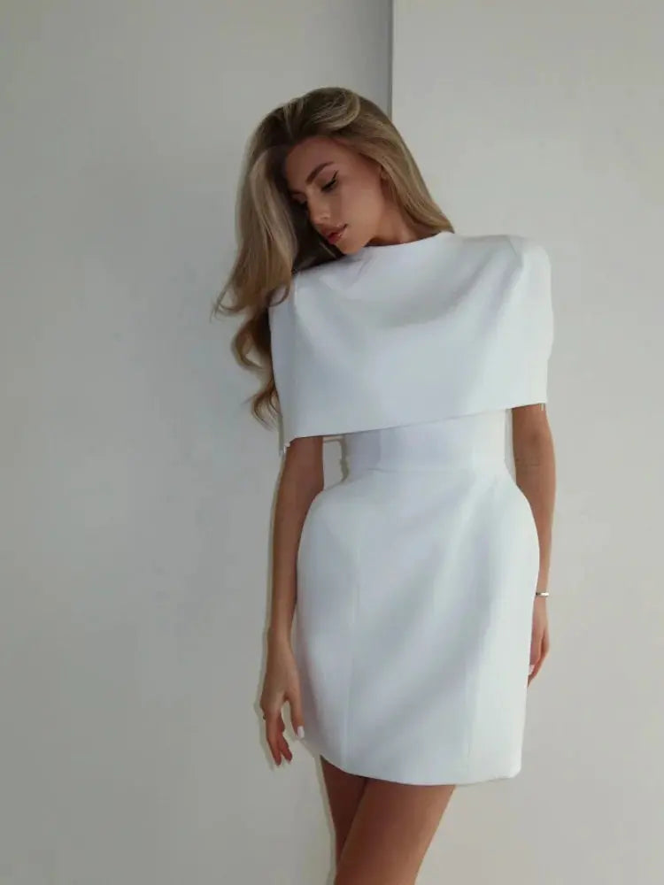 Solid Shawl Mini Dress Women Elegant Square-neck Waist Cinching Sleeveless Slim Short Dresses Lady 2025 New Vacation Party Gowns Dropshipman