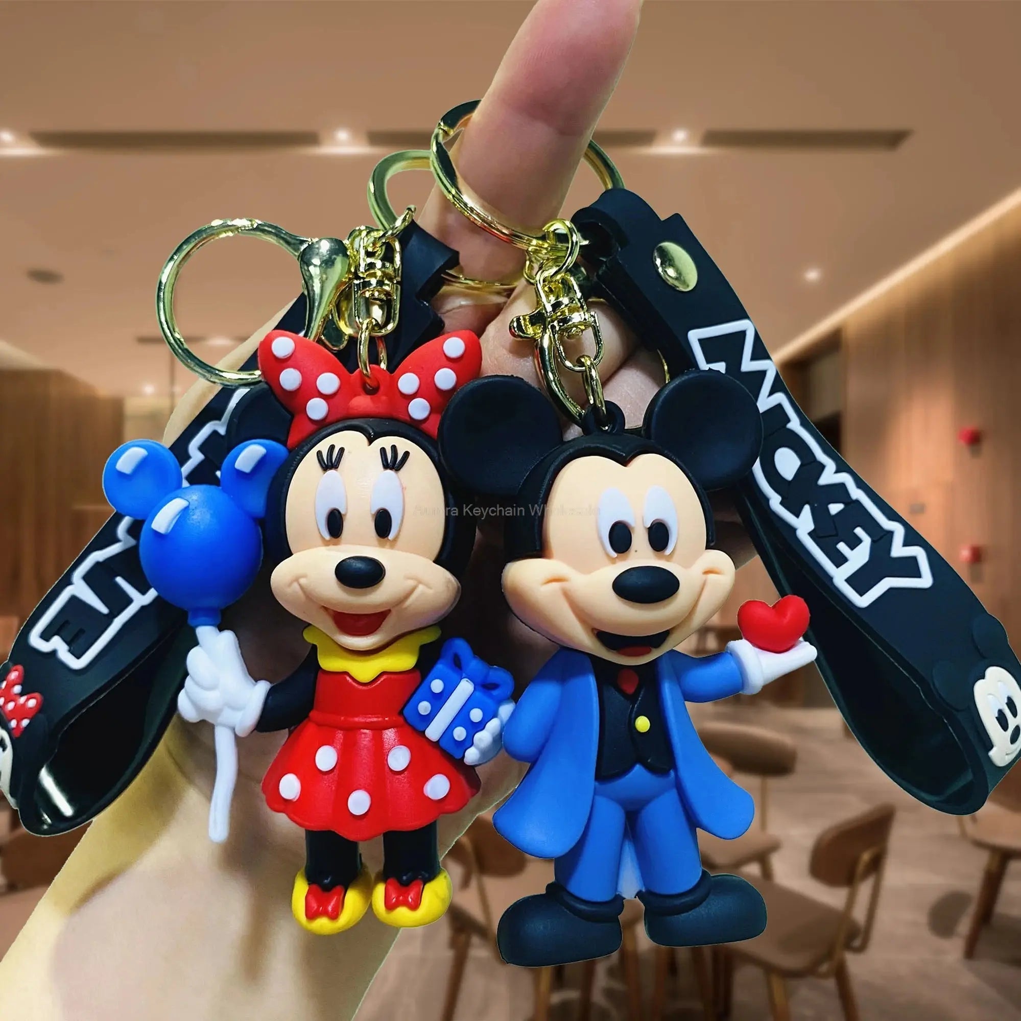 Wholesale Anime Disney Keychain New Mickey Mouse Minnie Lilo & Stitch Doll Keyring Ornament Key Chain Car Pendant Kid Toys Gifts Dropshipman