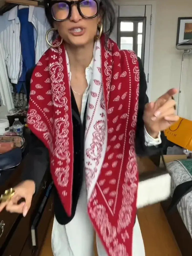 Elegant Women Scarf Faux Cashmere Pattern Soft Pashmina Wrap 2026 Spring Female Shawl Necktie Waist Belt Decorative