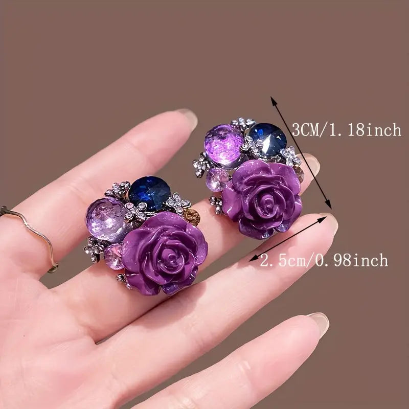1 Pair of Exquisite Purple Flower Stud Earrings - Elegant and Unique Jewelry Gift for Women, Perfect for Parties or Banquets Dropshipman