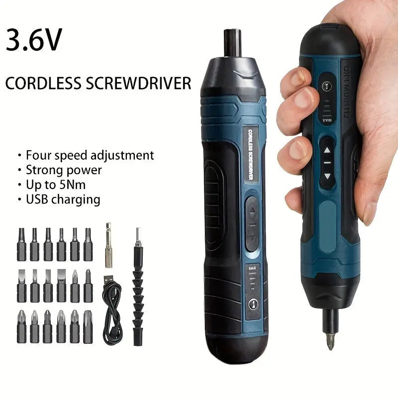 1 Set of Torque-adjustable Straight Handle 3.6V Electric Screwdriver, Small Multi-functional Disassembly and Tightening Screwdriver with Lithium Battery Dropshipman