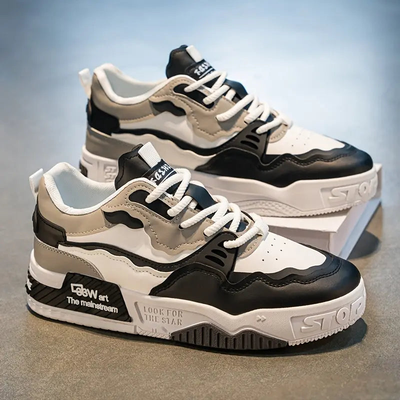 Men'S Sports Casual Shoes | Versatile Streetwear Sneakers, All-season, Low-top Faux with Geometric Pattern, Lace Closure, MAINALUN Dropshipman