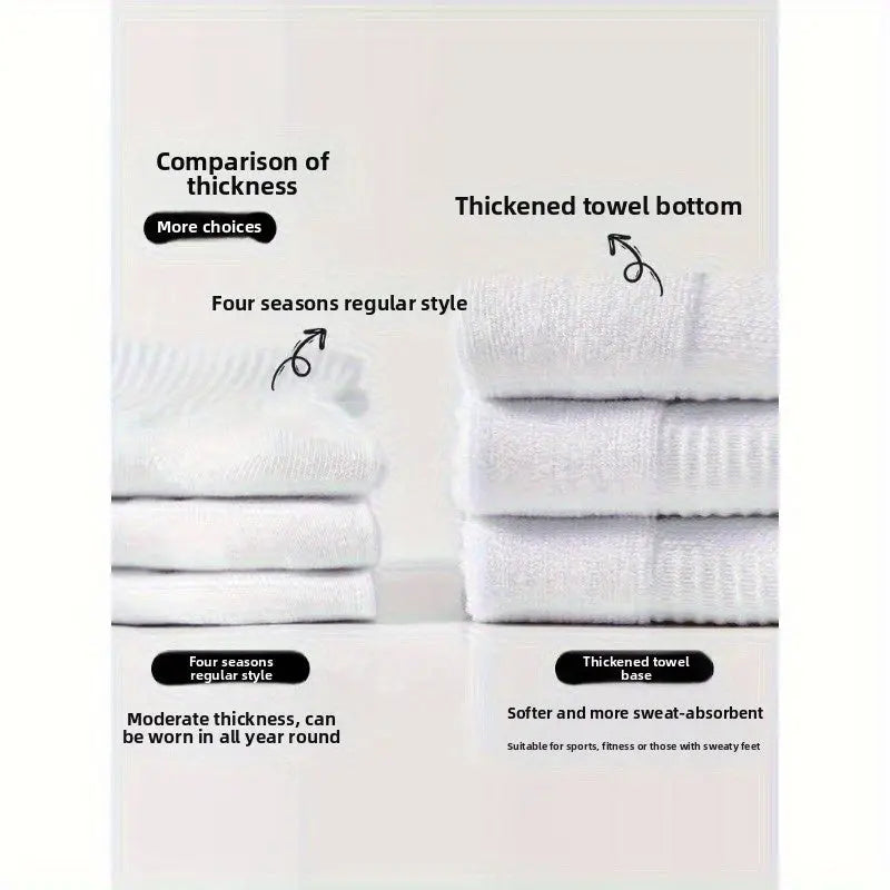4 Pairs/7Pcs White Socks, Men's Mid-Calf Cotton Crew Sports Basketball Thickened Terry Cloth Long Toe Absorbent Women's/Men Dropshipman