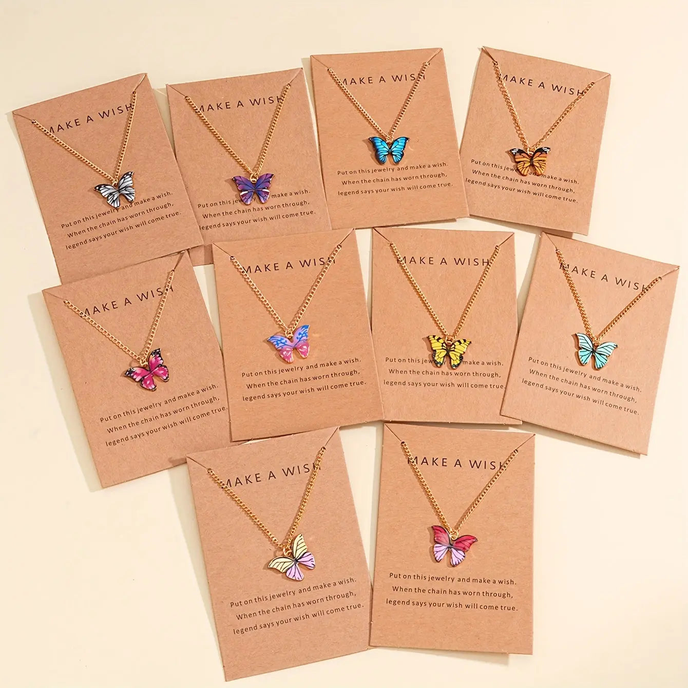 10pcs Set of Fashionable, Elegant, and Minimalist Colorful Butterfly Y2K Pendant Necklaces, Unisex Design Suitable for Vacation, Parties, Dates, Gifts, Daily Versatility, Includes a Greeting Card with Festive Wishes Dropshipman