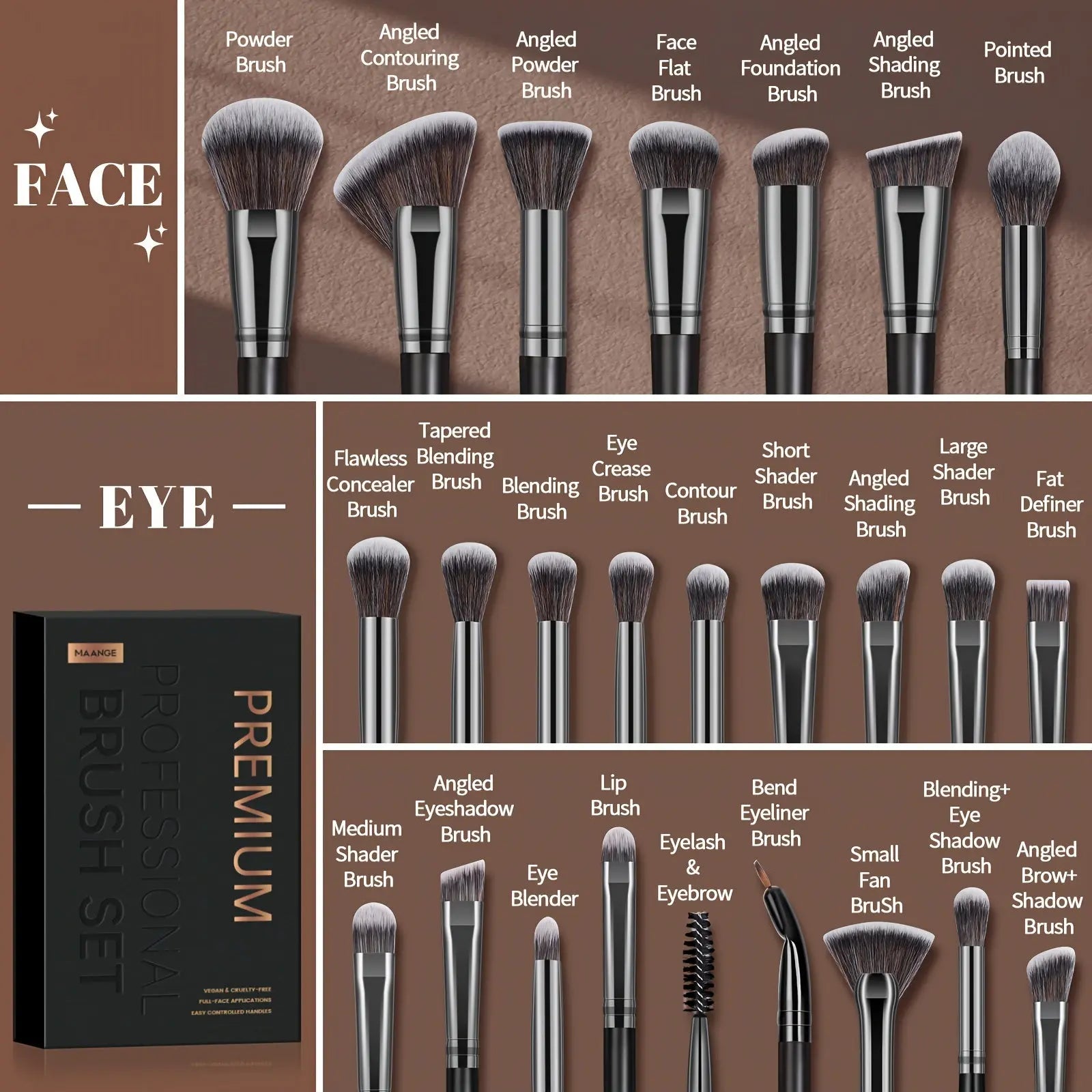 MAANGE 25pcs Makeup Brush Set with a Paper Box, Including Blush, Foundation, Eyeshadow, And Concealer Brushes. A Complete Set of Professional Beauty Tools Suitable for Beginners to Create Various Looks Dropshipman