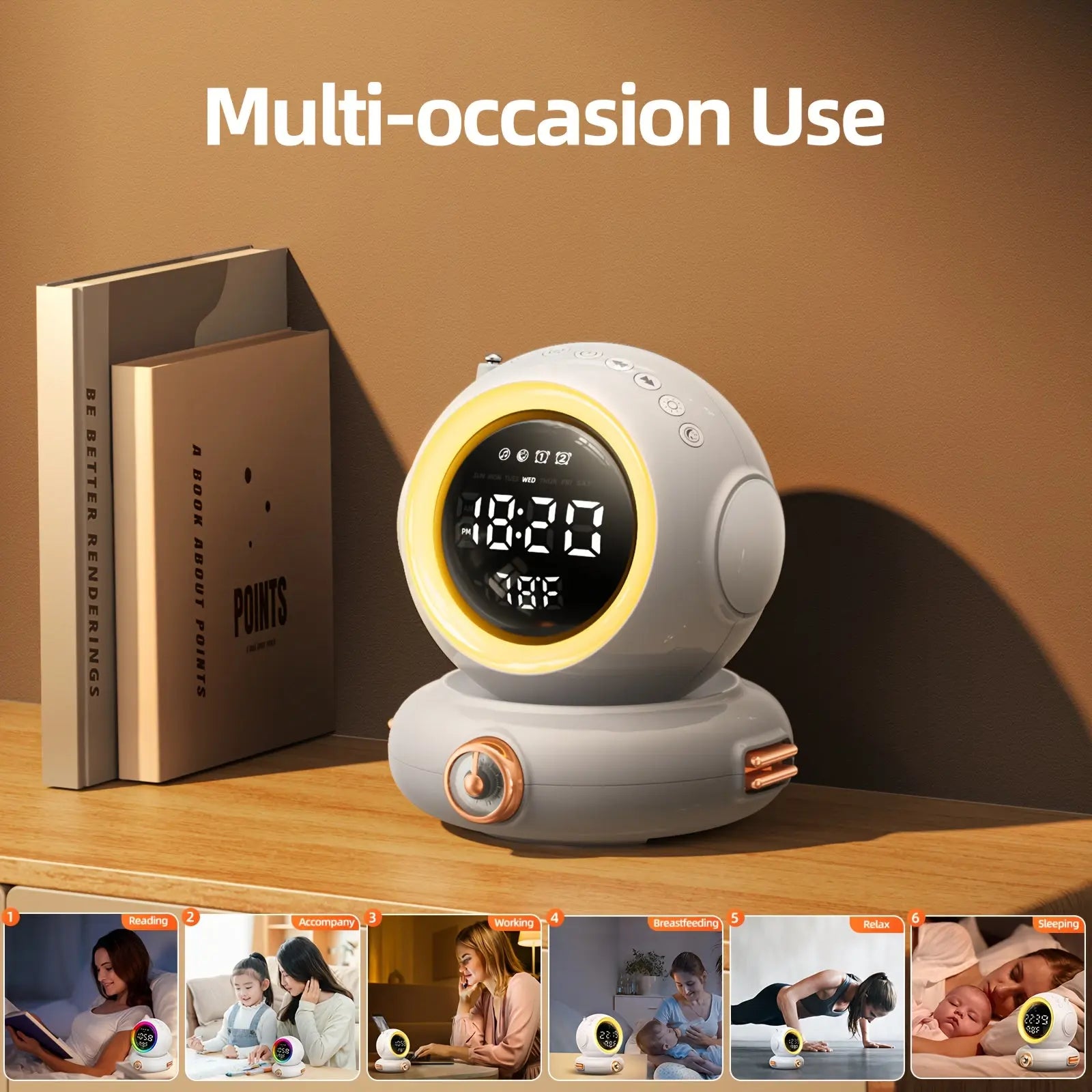 1pc Smart Wake Up Light Alarm Clock with Sunrise Simulation, Dual Alarms, FM Radio, Wireless Speaker, 8-Level Dimmable Sunrise/Light, Soothing Sounds & Night Light - Color-Changing RGB Bedside Lamp for Adults, Seniors, Dropshipman