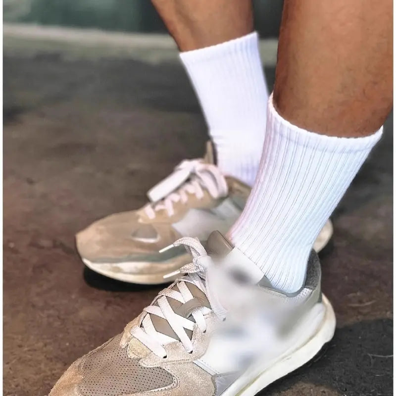 4 Pairs/7Pcs White Socks, Men's Mid-Calf Cotton Crew Sports Basketball Thickened Terry Cloth Long Toe Absorbent Women's/Men Dropshipman