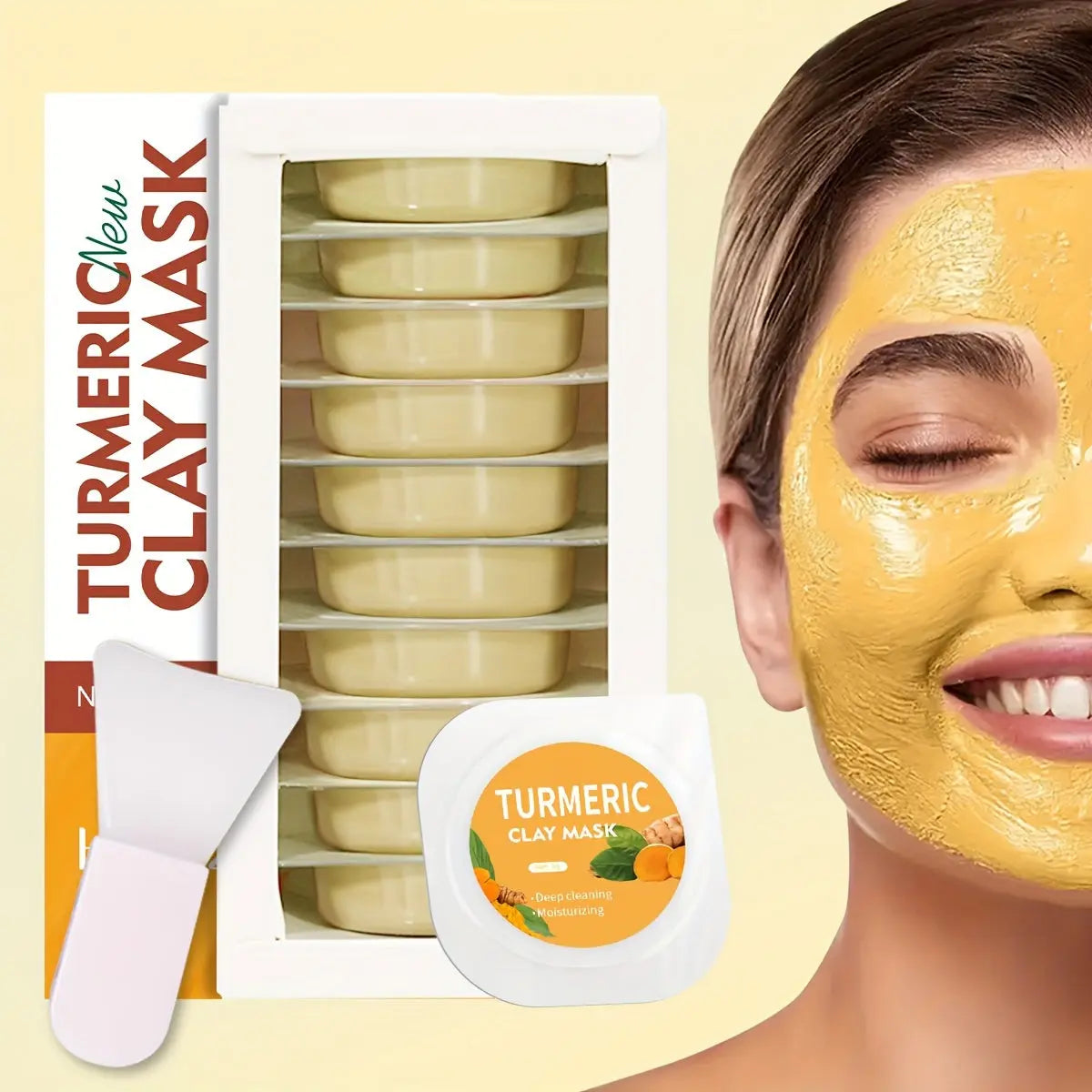 10pcs *5g Turmeric Clay Mask Is Hydrating and Moisturizing. It Contains Hyaluronic Acid. It Is Used as Daily Skin Care in Summer to Prevent Skin from Drying Out. It Is Easy to Carry and Suitable for All Skin Types.face Masks Skincare Clay Mask Dropshipman