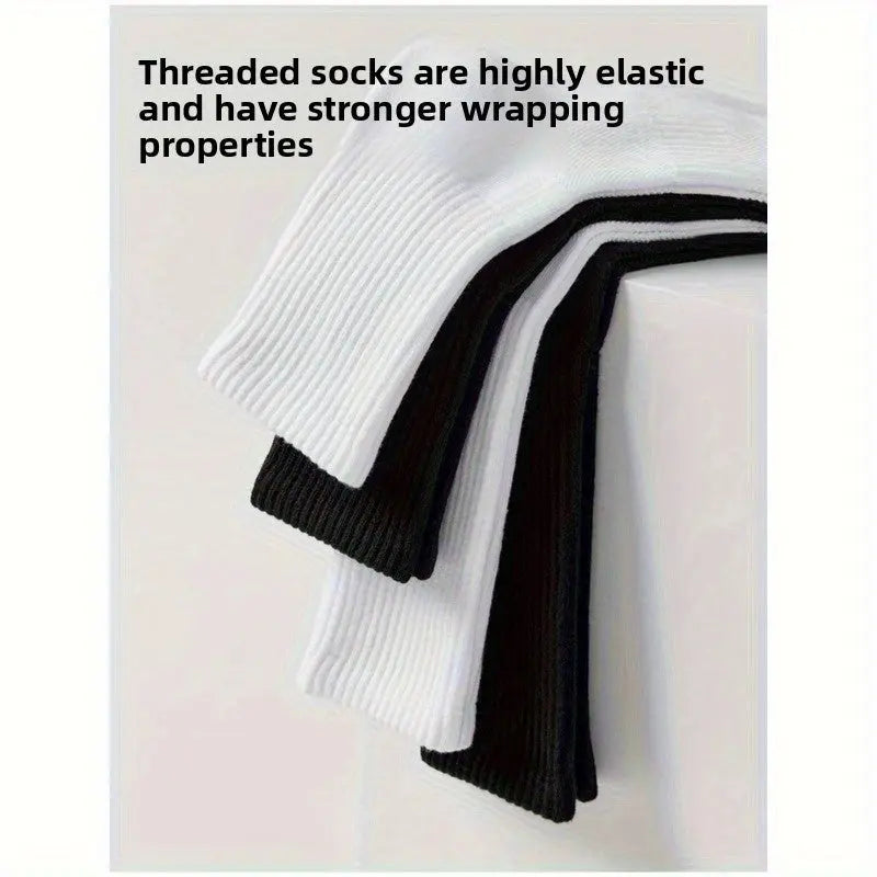 4 Pairs/7Pcs White Socks, Men's Mid-Calf Cotton Crew Sports Basketball Thickened Terry Cloth Long Toe Absorbent Women's/Men Dropshipman