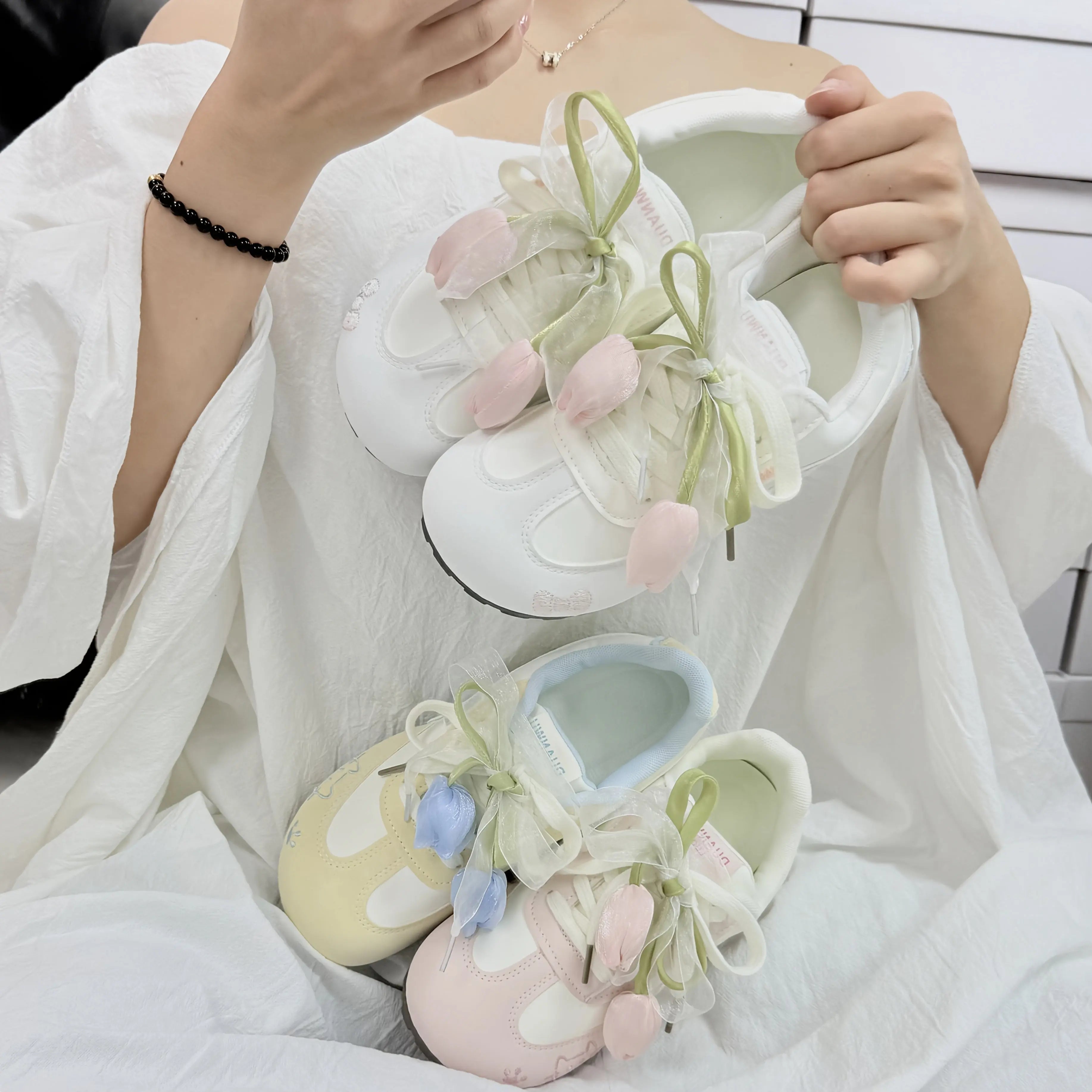 Korean Style Tulip Versatile Women's Shoes 2025 New Casual Sneakers, College Style White Sneakers, Casual Running Shoes, Women Shoes Dropshipman