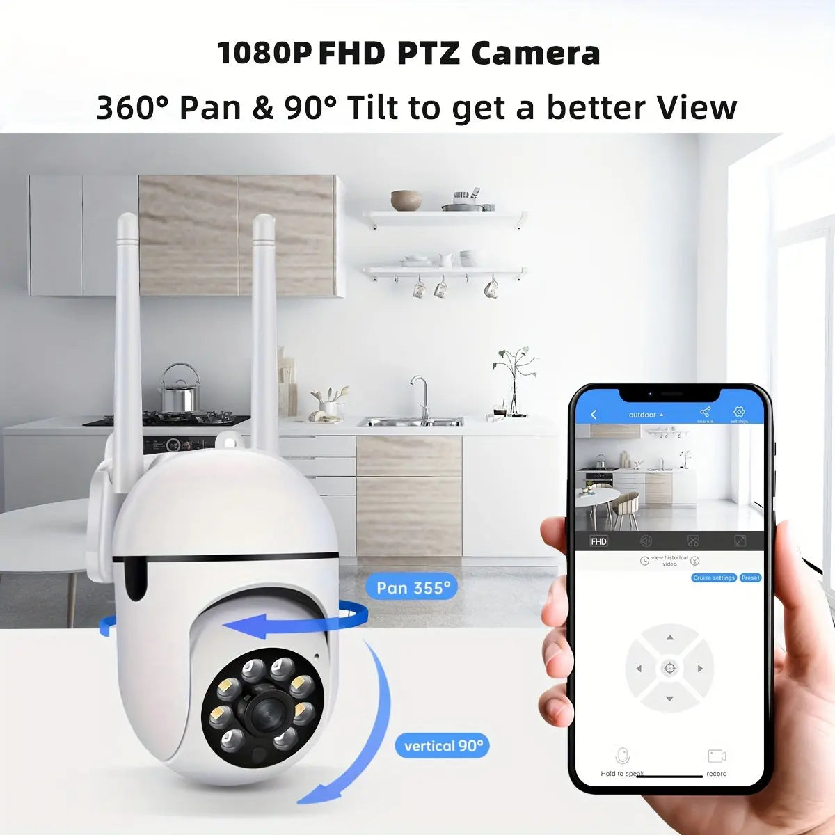 1pc Full-Color Night Vision Wireless Wifi Camera | 1080P Full HD, Dual-Use Indoor/Outdoor, 2-Way Audio, PTZ Technology, Smart Home Security, Motion Tracking, Suitable for Elderly And Pet Monitoring, Wall Hanging, Non Dropshipman