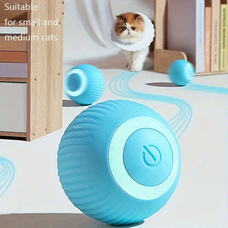 MIAOQUANJI Automatic Rolling Ball Toy for Cats - USB Rechargeable Interactive Play Ball with Motion-Activated Glow-in-the-Dark Feature, Durable Silicone, Safe for All Breeds & Sizes, Blue, Cat Ball Toy Dropshipman