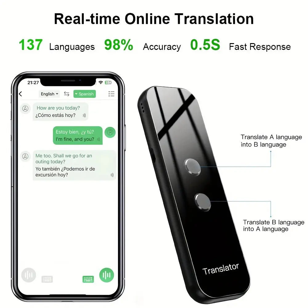 1pc Portable Intelligent Bluetooth Language Translator for Travel, Learning, Shopping & Business Communication - Twelvia
