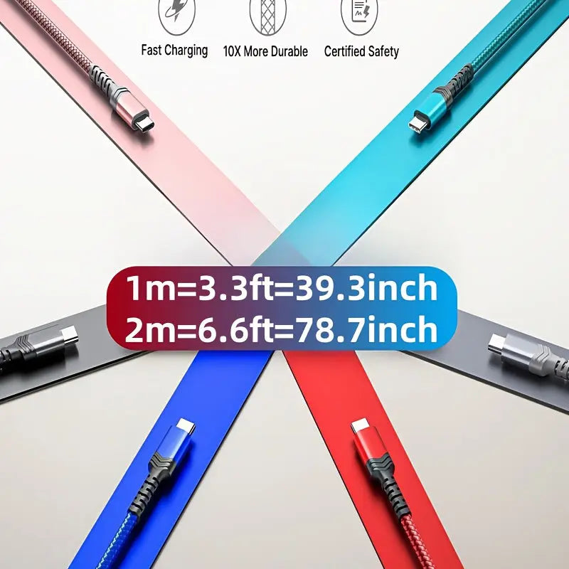 [Hot new product] Tzlrxl USB-C nylon braided fast charging cable, compatible with for Samsung, OnePlus, Xiaomi, and other devices. Supports data transfer and charging, matte finish. Available in 3.3 ft and 6.6 ft lengths Dropshipman