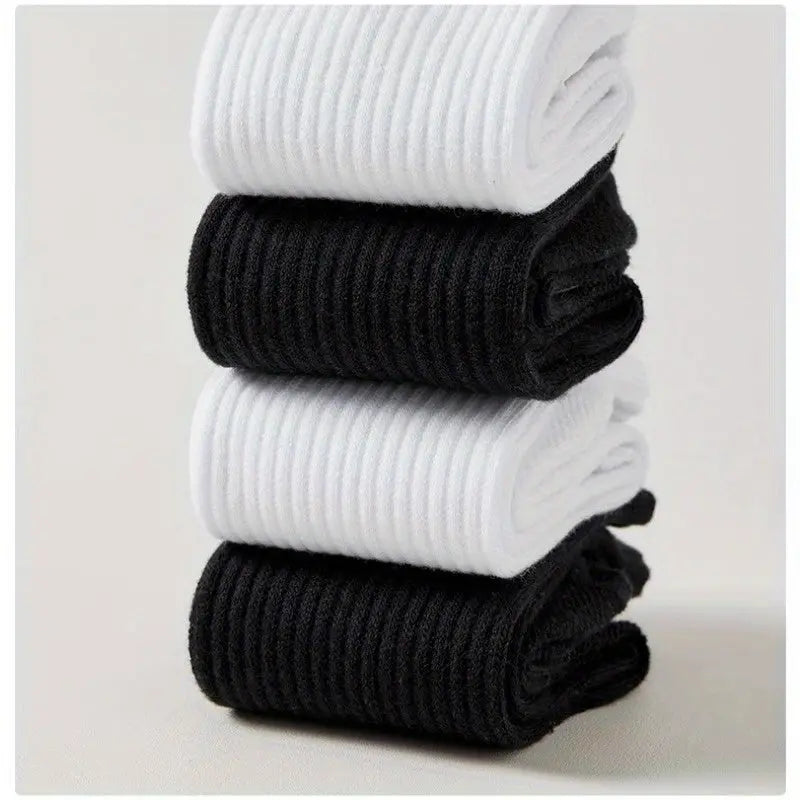 4 Pairs/7Pcs White Socks, Men's Mid-Calf Cotton Crew Sports Basketball Thickened Terry Cloth Long Toe Absorbent Women's/Men Dropshipman