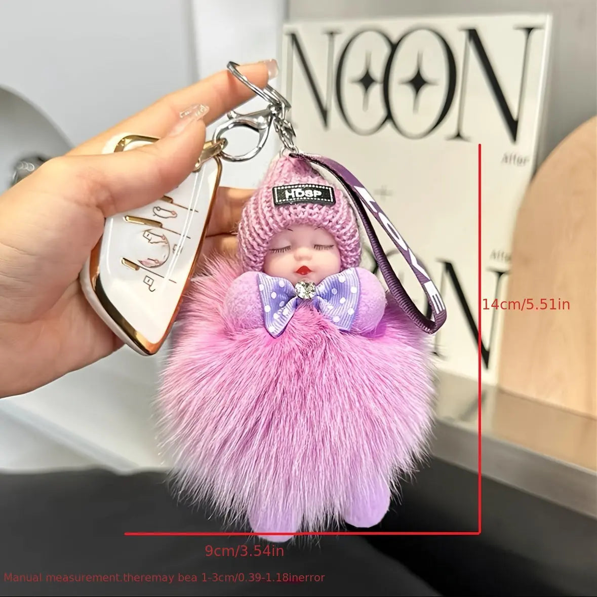 1pc Cartoon Doll Keychain with Real Faux Fur, Alloy Round Shape, Decorative Ladies Key Ring with Ring Buckle, Ideal for Bag & Car Key Decoration, Perfect for Valentine'S Day Gift, Single Piece Dropshipman
