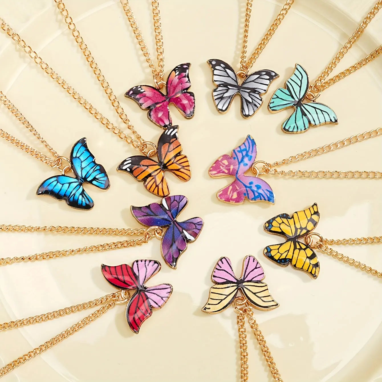 10pcs Set of Fashionable, Elegant, and Minimalist Colorful Butterfly Y2K Pendant Necklaces, Unisex Design Suitable for Vacation, Parties, Dates, Gifts, Daily Versatility, Includes a Greeting Card with Festive Wishes Dropshipman