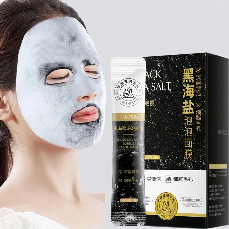 12 Packs/Box of Black Sea Salt Bubble Masks - Suitable for Both Men And Women - Apply-On Foaming Mud Mask - Individually Packaged - Travel-Friendly Dropshipman