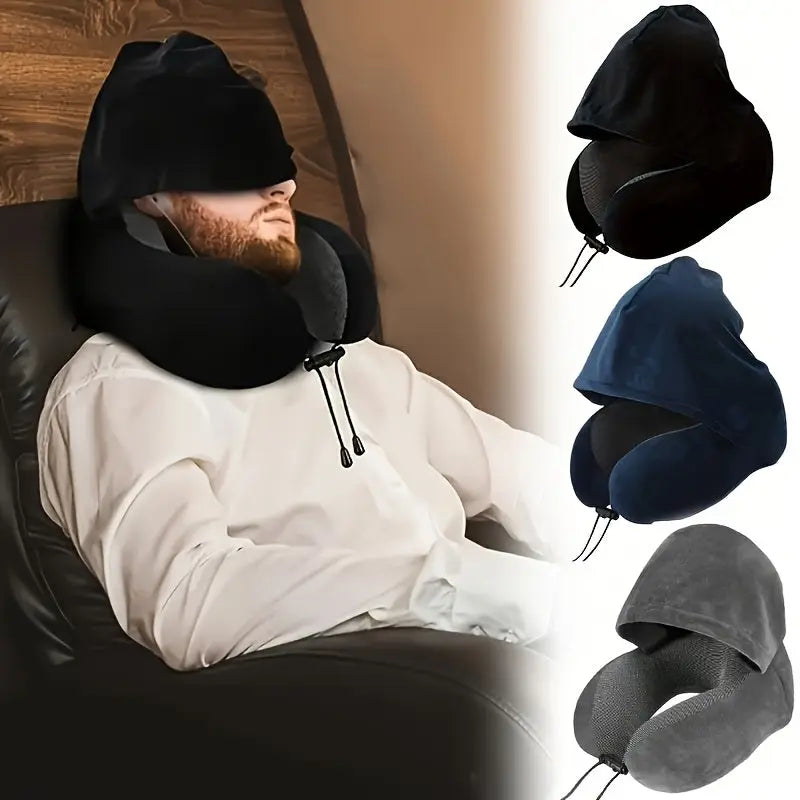1pc ITECHJOY Adjustable Hooded U-Shaped Neck Pillow - Polyester, Hand Washable, Multiple Colors for Car Travel & Outdoor Use, Comfort Fit for Neck Support, Neck Pillow for Travel, Car Travel Accessory, Sleek Design, Durable Fabric