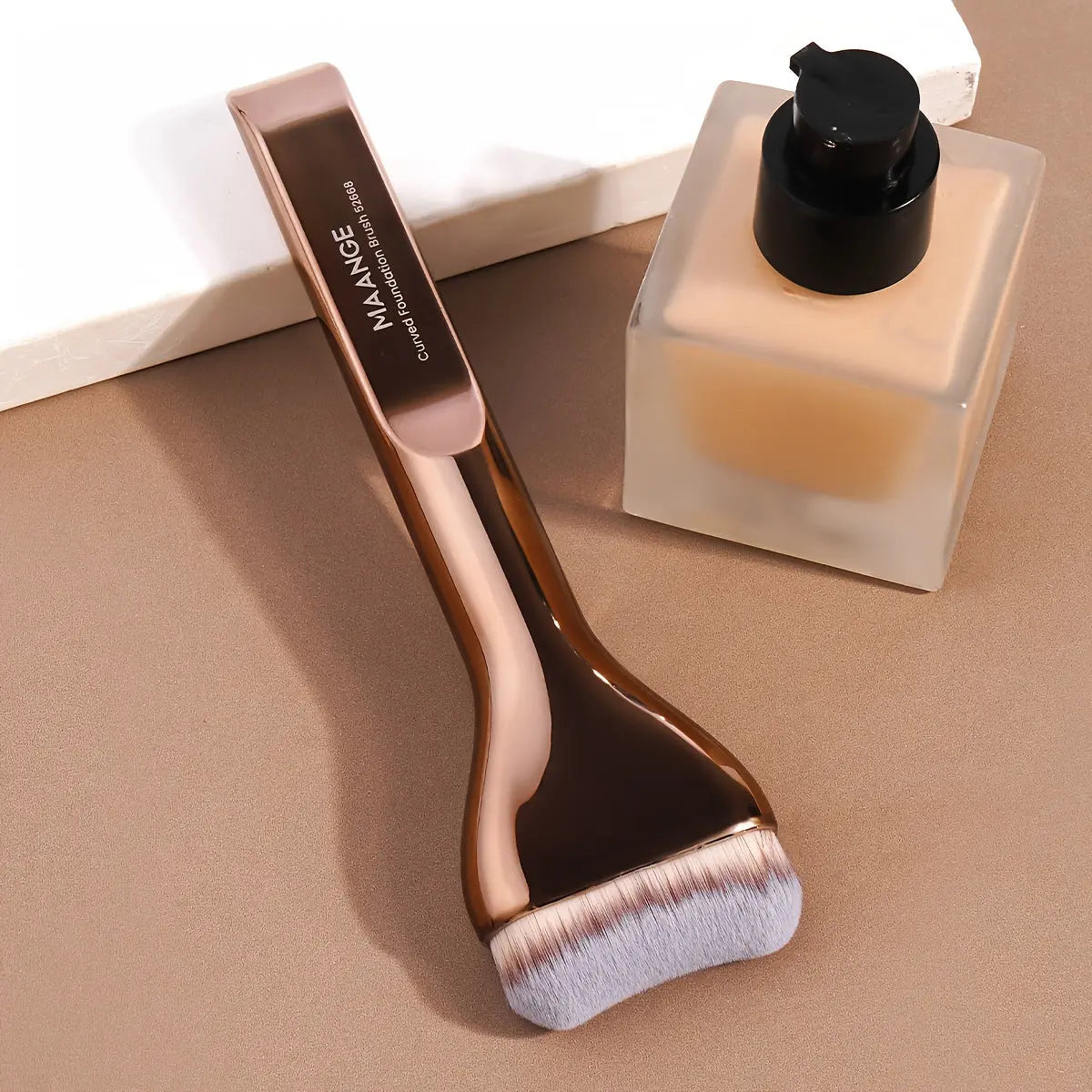 MAANGE Professional Foundation Brush - Soft Nylon Bristles, Elegant Brown Handle, for BB Cream, Liquid Foundation, Powder - Travel-Friendly Makeup Brush for Flawless Application - Ideal for Home, Salon, or Gift for Women - MAANGE Beauty Tools, Kabuki Mak Dropshipman