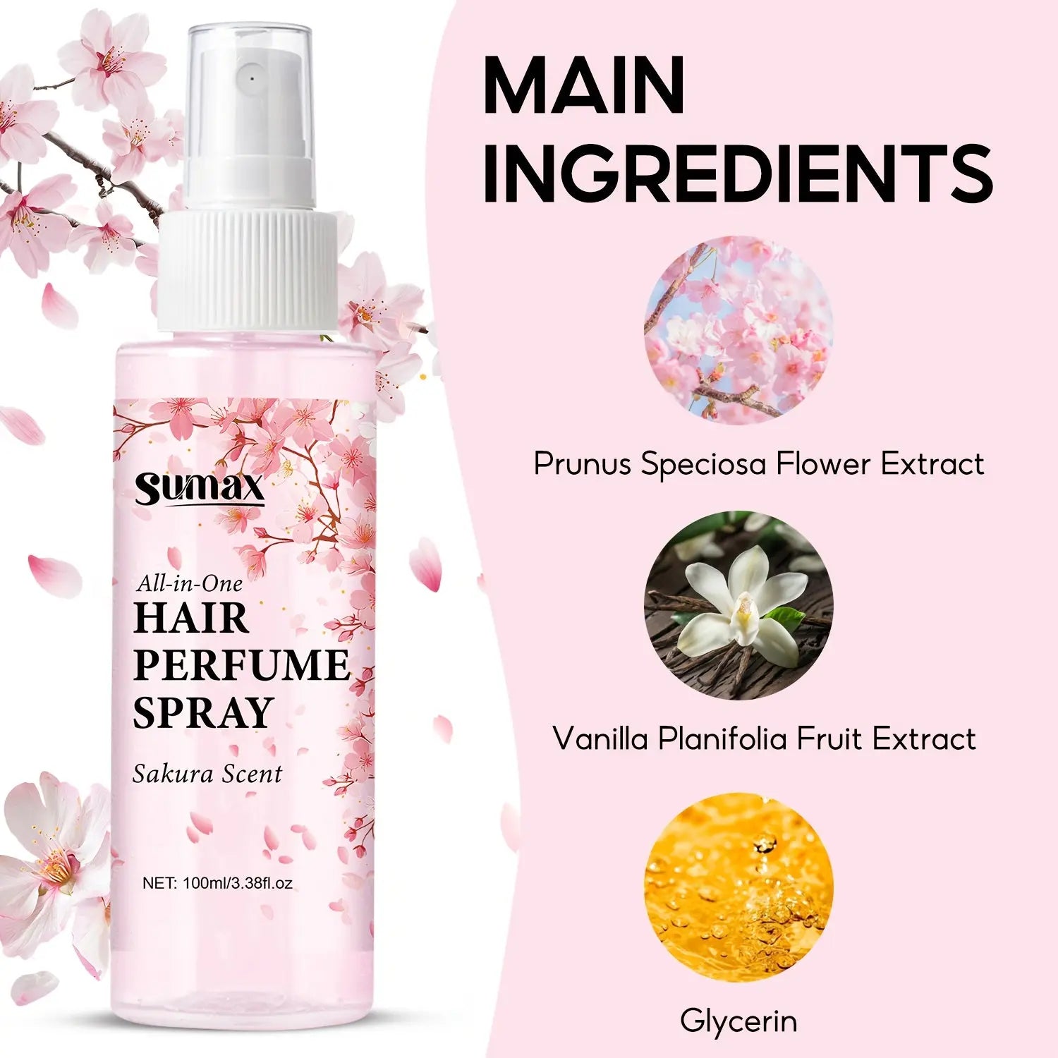 100Ml Cherry Blossom Multi-Effect Hair Spray - Moisturizing, with a Lasting Cherry Blossom Fragrance, It Smooths Hair And Enhances Shine, Making It Ideal for Dry Hair And Daily Hair Care Dropshipman