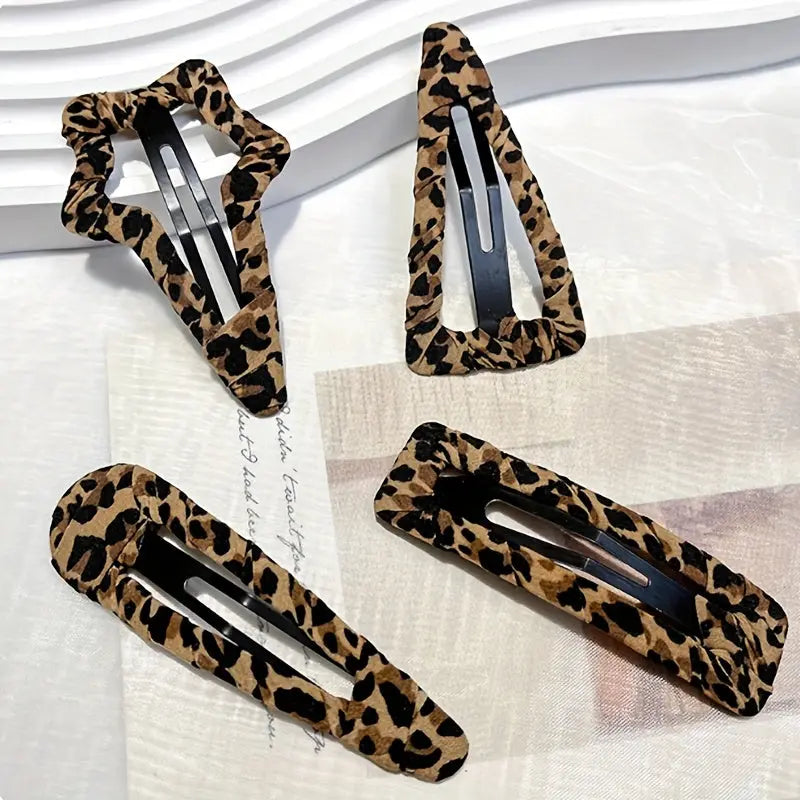 A Four-Piece Set of Seasonal Leopard Print Hair Clips for Women, Featuring Stylish BB Clips with Large Edges And Tassels, Popular Among Influencers As Hair Additions Dropshipman