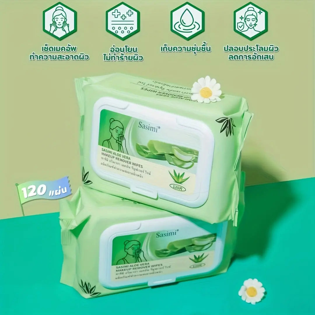 120 Aloe Vera Makeup Remover Wipes, Deeply Cleans Without Residue, Gently Moisturizes And Is Non-Irritating. One Wipe Removes for all Makeup, Providing Instant Cleanliness, Easy to Carry, Suitable for All Light Beige Skin Types Dropshipman
