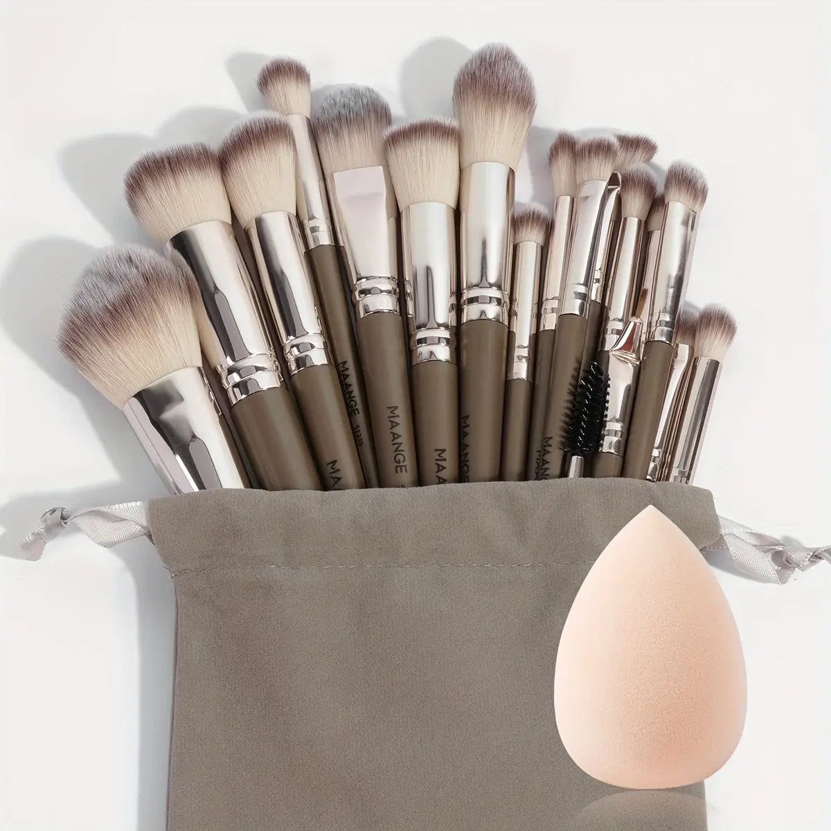 MAANGE 20/22pcs Professional Makeup Brush Set Includes 18/20 Makeup Brushes + Velvet Bag + 1 Powder Puff Accessory Soft Bristles Makeup Brushes Foundation Eyeshadow Blending Concealer Eyeliner Brushes Skin-Friendly Powder Puff Combination Travel Por Dropshipman